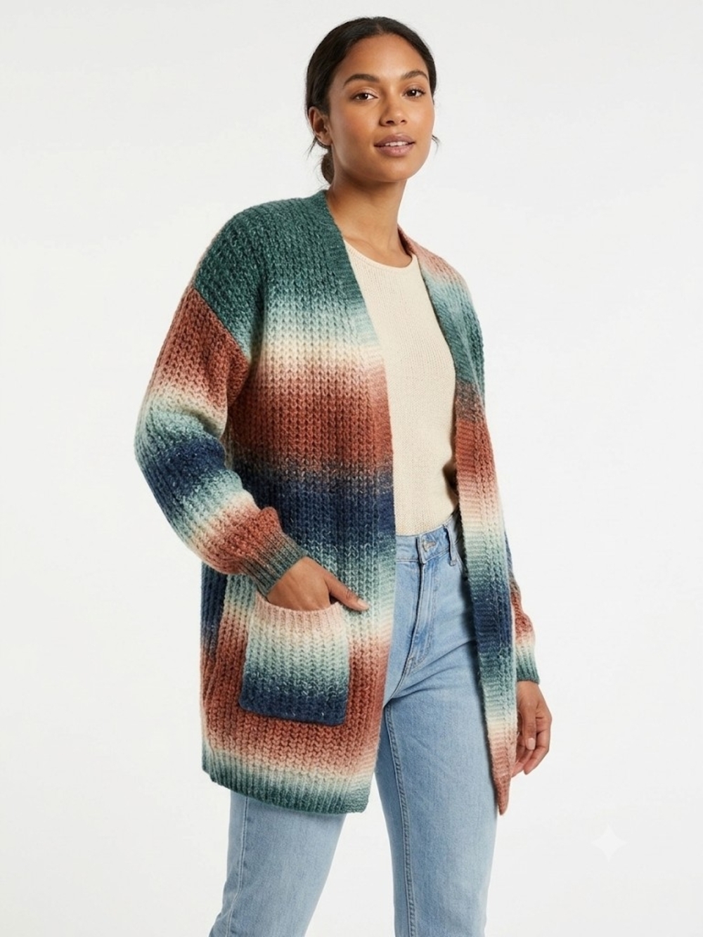 ADORA Multicolor Gradient Bouclé Open-Front Cardigan - Picture 4 of 15